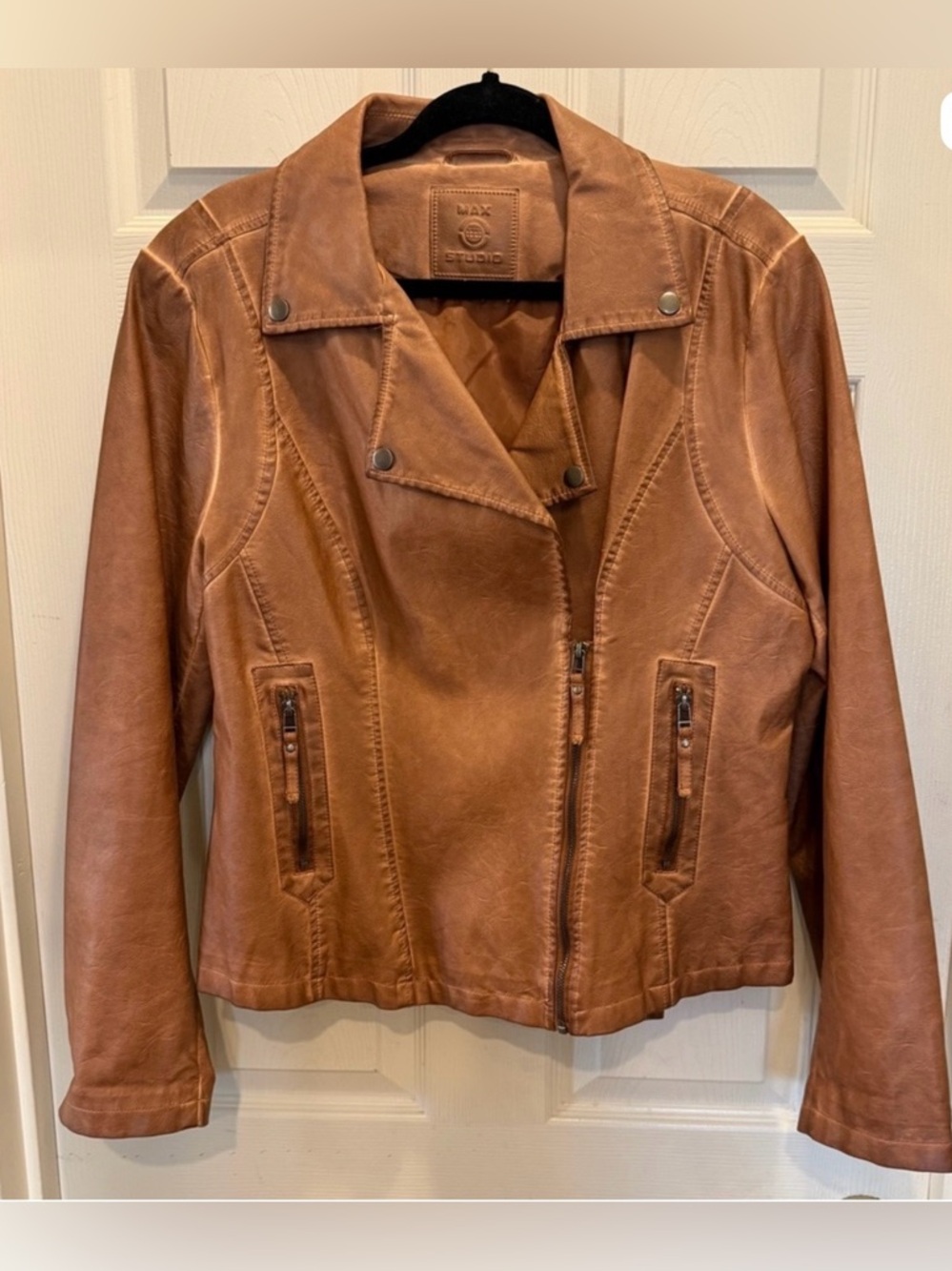 Max Studio Cognac Faux Leather Moto Jacket